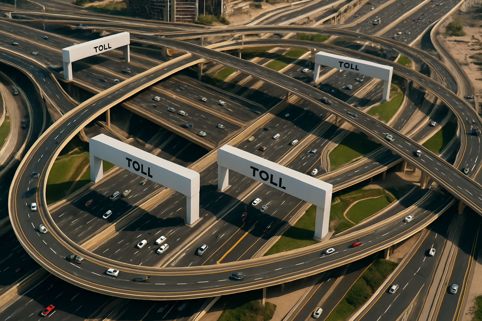 Aerial view of Dubai roads with integrated tolling solutions