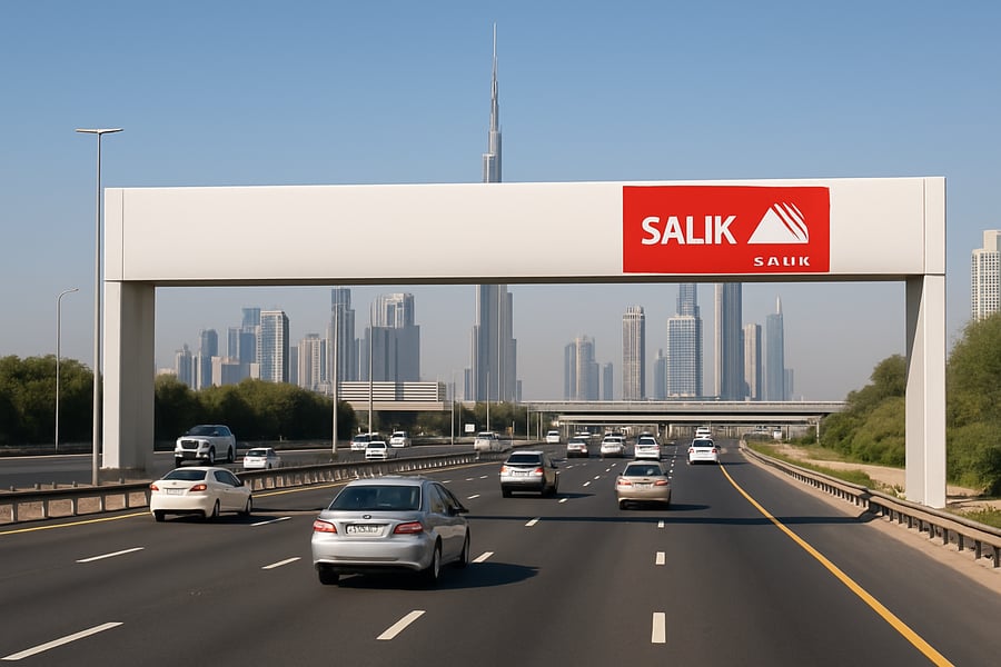 Dubai toll road with Salik gate Dubai toll road with Salik gate