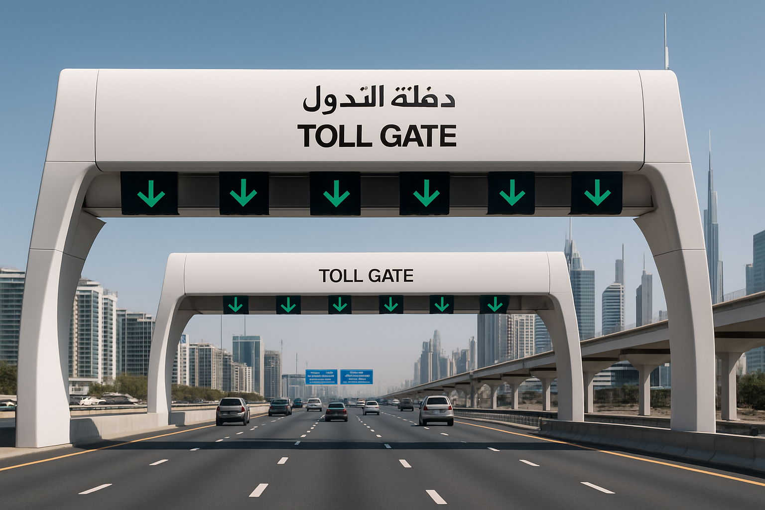 Modern toll gate system on a Dubai highway